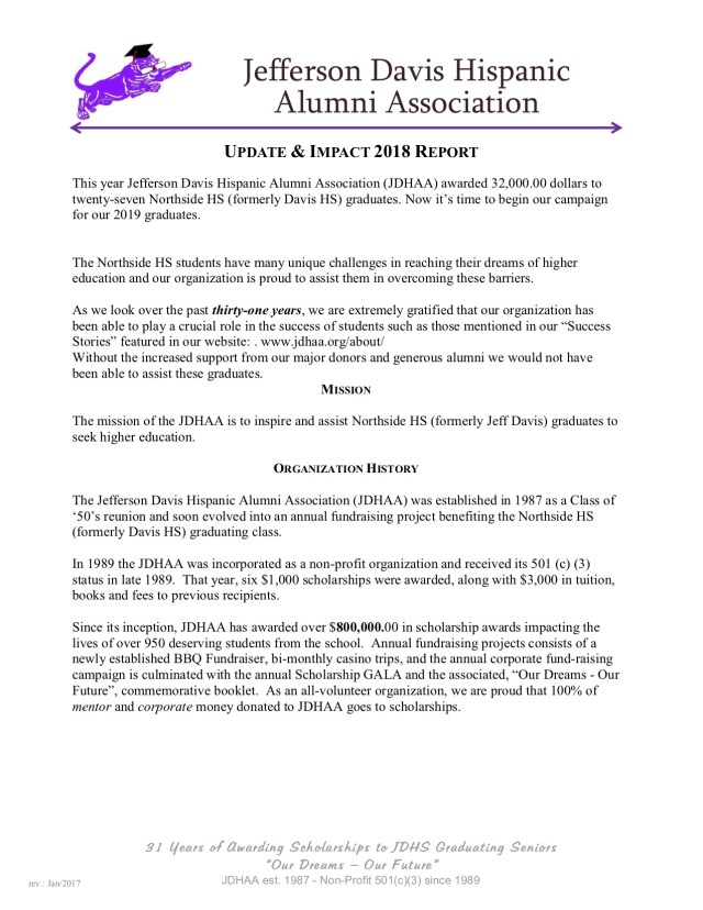 2018 JDHAA Update &amp; Impact report